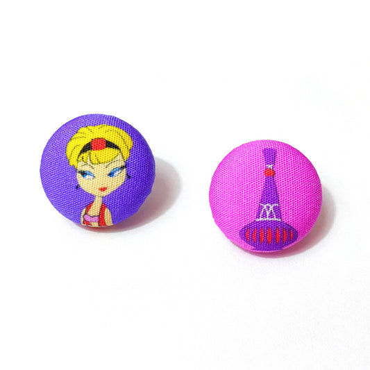 Jeannie & Lamp Fabric Button Earrings