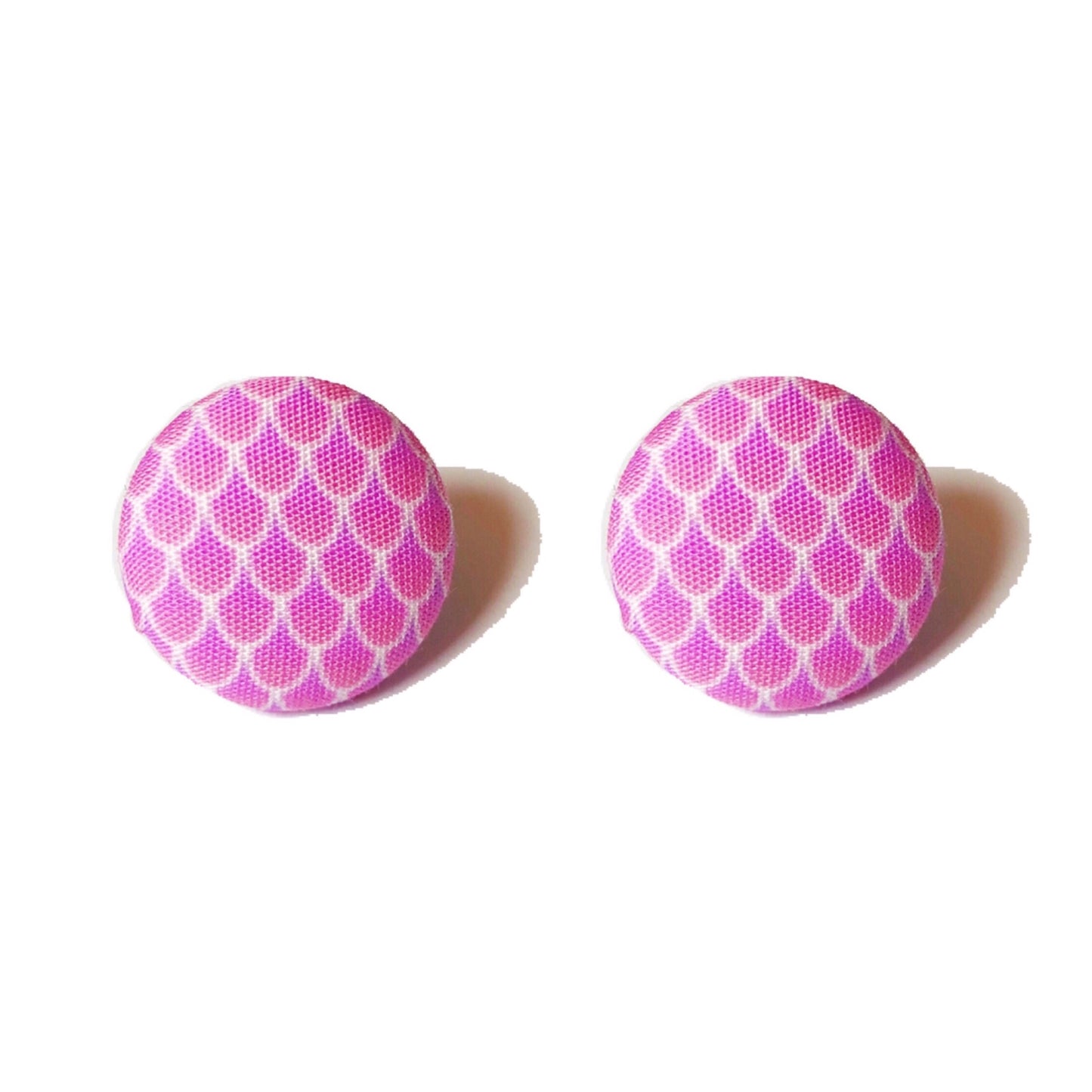 Pink Mermaid Scale Fabric Button Earrings