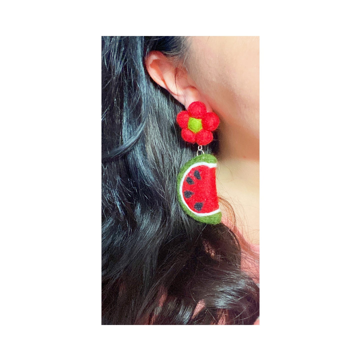 Red Watermelon Wool Felt Drop Earrings