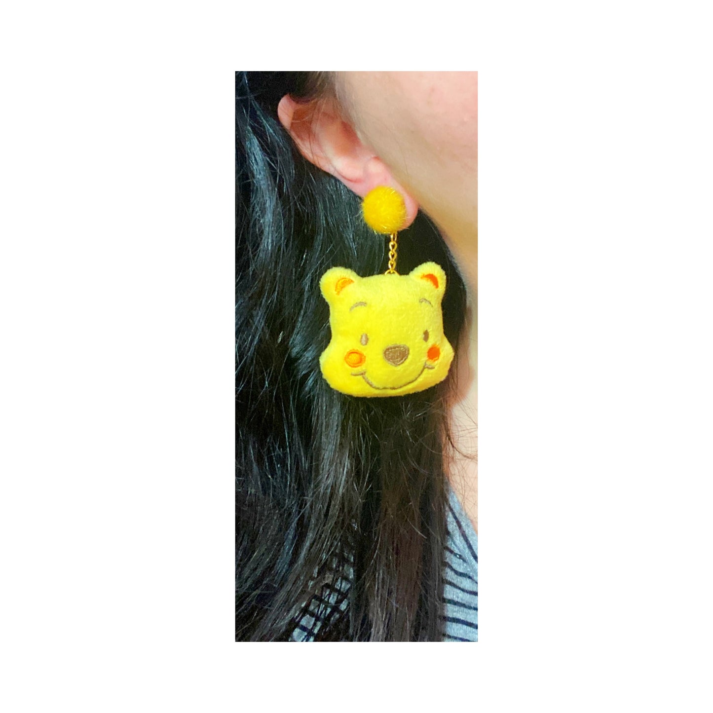 Pooh Plush Pom Pom Drop Earrings