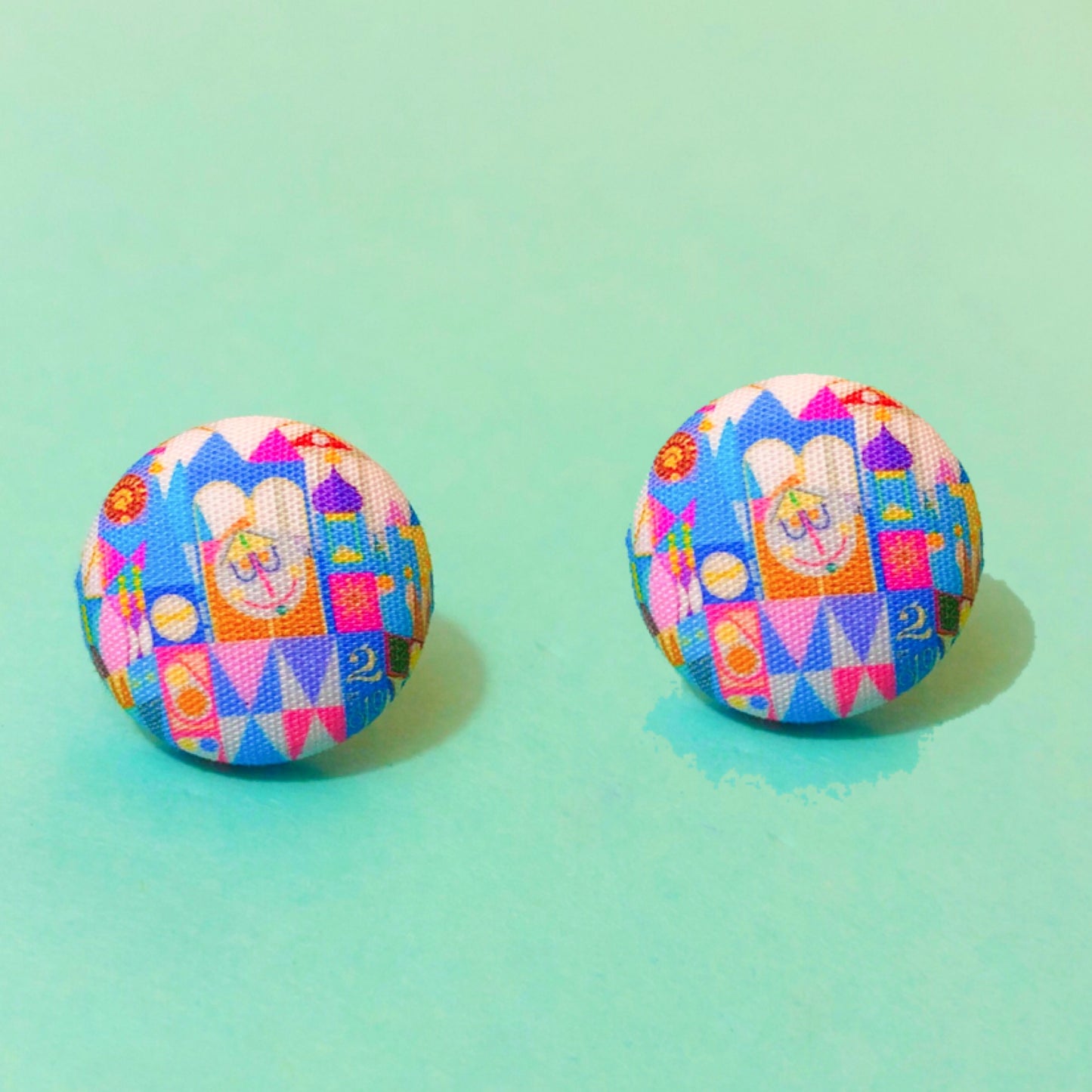 Pastel Small World Inspired Fabric Button Earrings