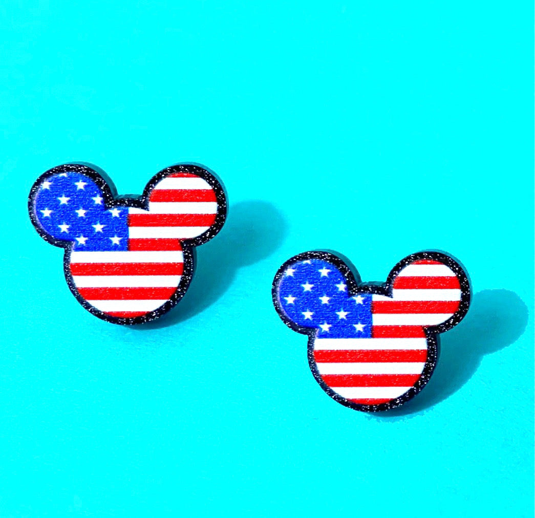 American Flag Mouse Acrylic Post Earrings