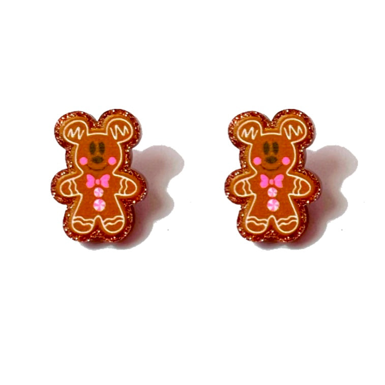 Mouse Gingerbread Pink Post Earrings