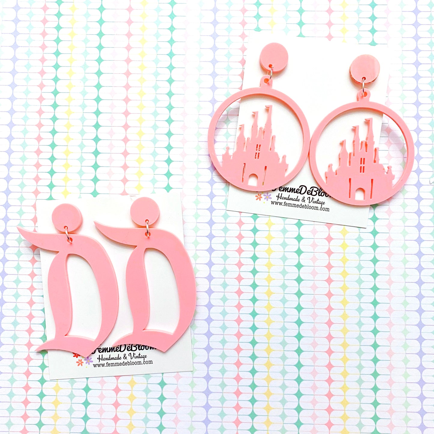 Pastel Pink Acrylic Retro “D” Drop Earrings
