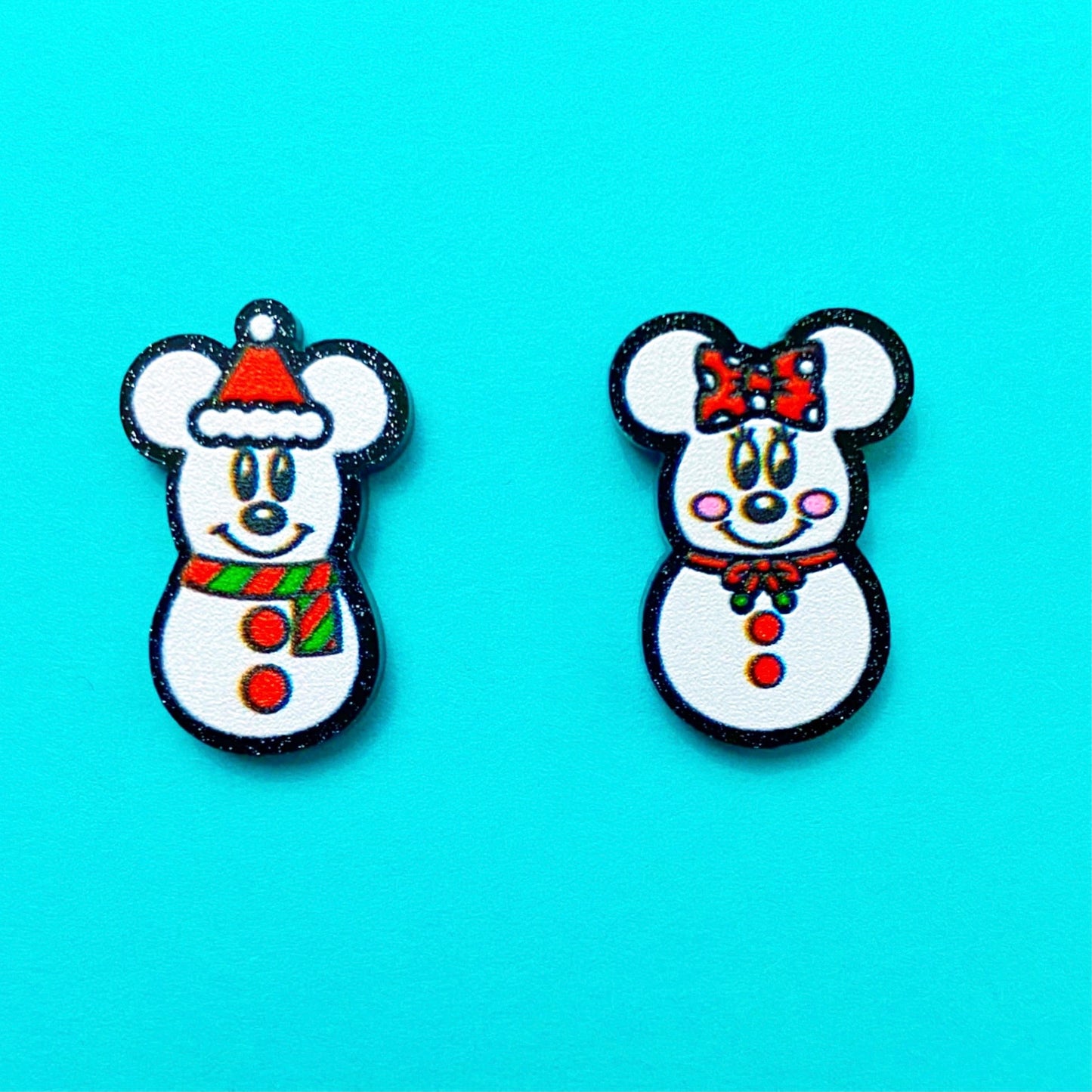 Mouse Snowman Couple Post Earrings