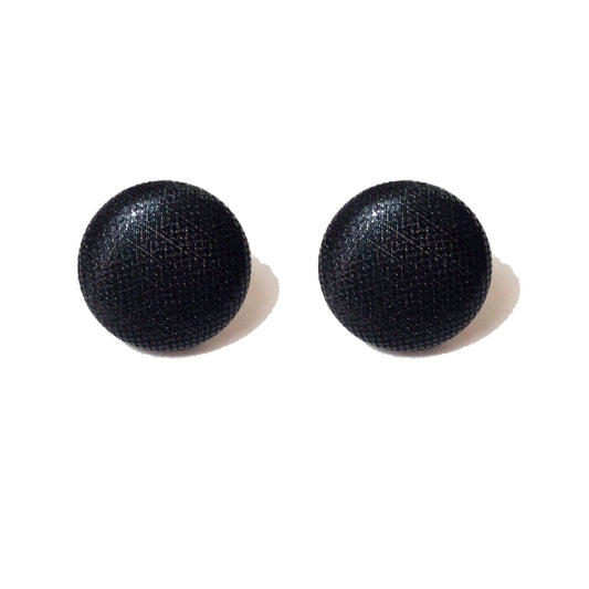 Black Shiny Solid Fabric Button Earrings