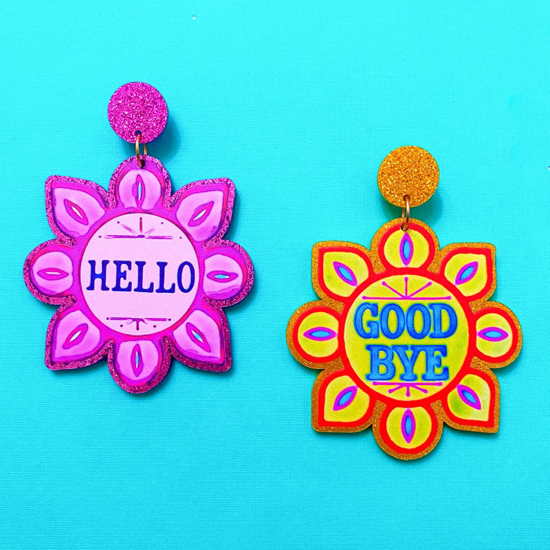 Sparkle Hello Goodbye Small World Inspired Acrylic Drop Earrings