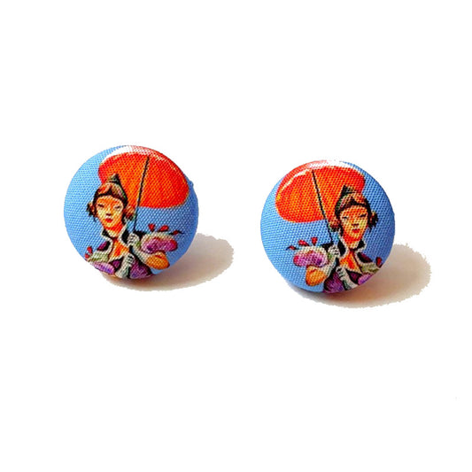 Tightrope Girl Fabric Button Earrings