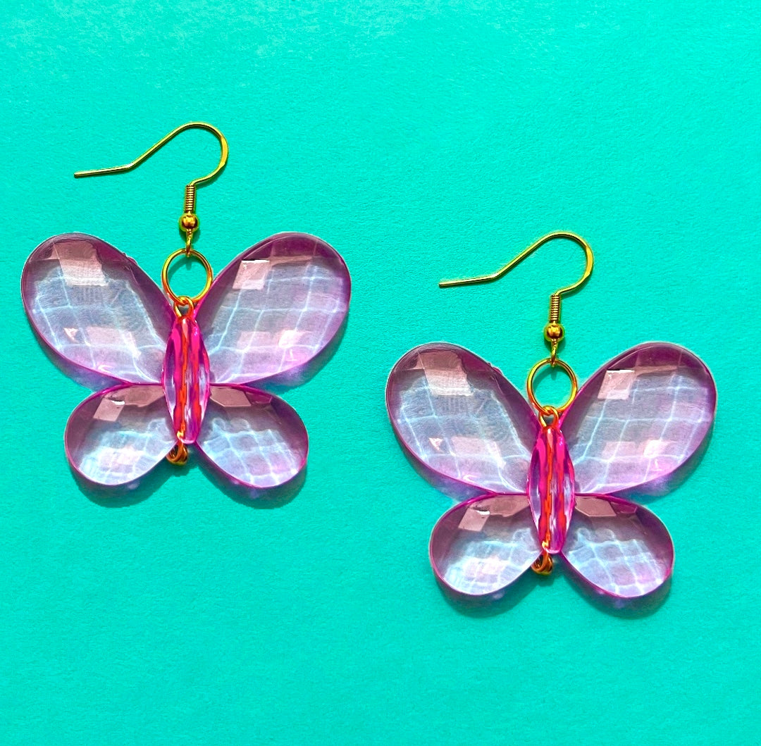 Pink Large Butterfly Drop Earrings