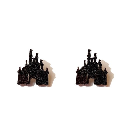 Black Glitter Castle Post Earrings