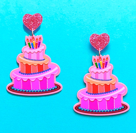 Birthday Cake Acrylic Drop Earrings