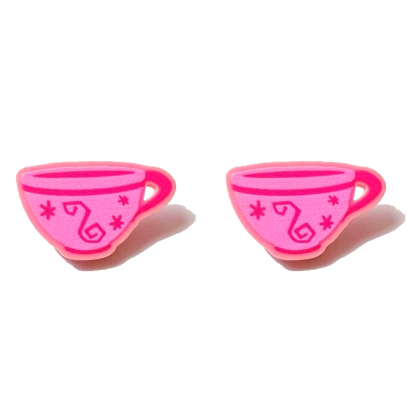 Pink Teacup Post Earrings