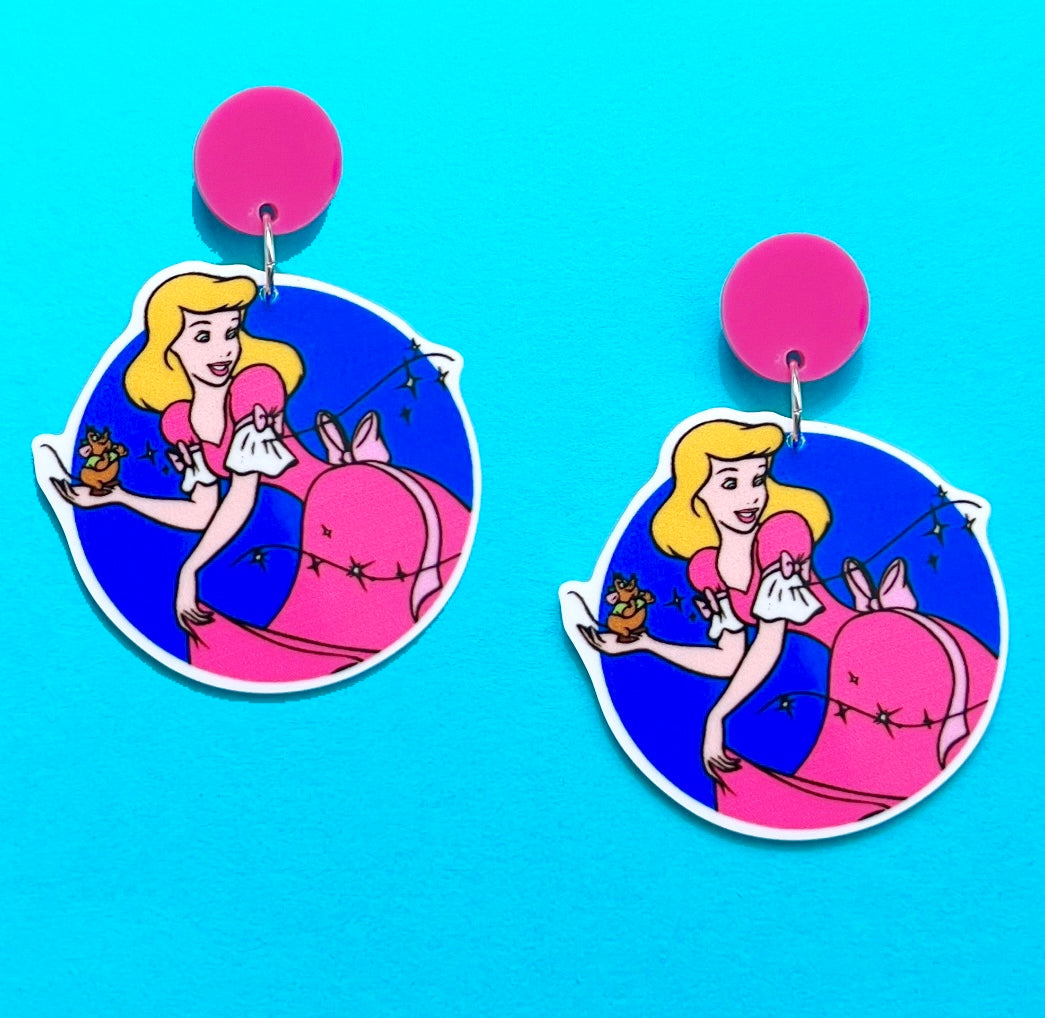 Cinderella Pink Dress Acrylic Drop Earrings