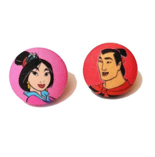 Mulan & Li Shang Fabric Button Earrings