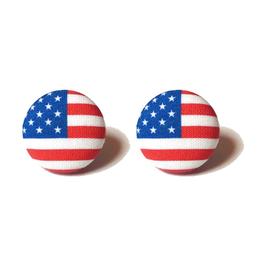 American Flag Fabric Button Earrings