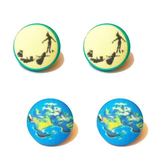 Off To Neverland Fabric Button Earring Set