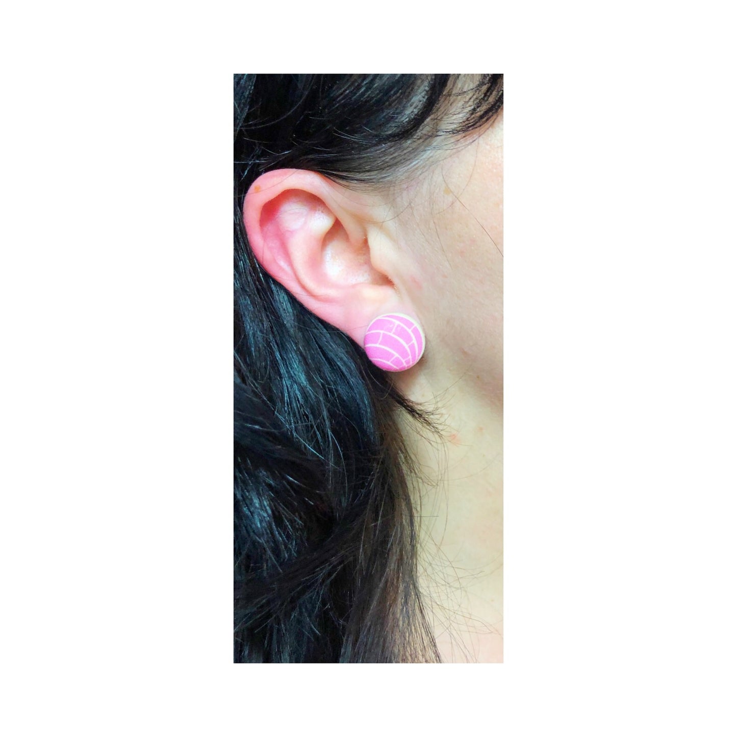 Pink Concha Pan Dulce Fabric Button Earrings