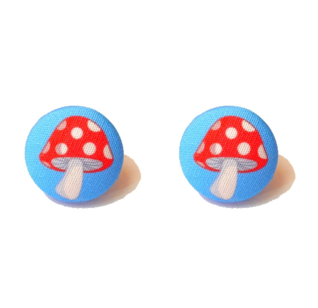 Mushroom Fabric Button Earrings