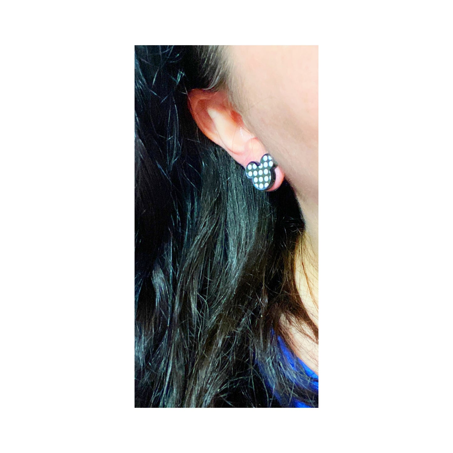 Black & White Polka Dot Mouse Acrylic Post Earrings
