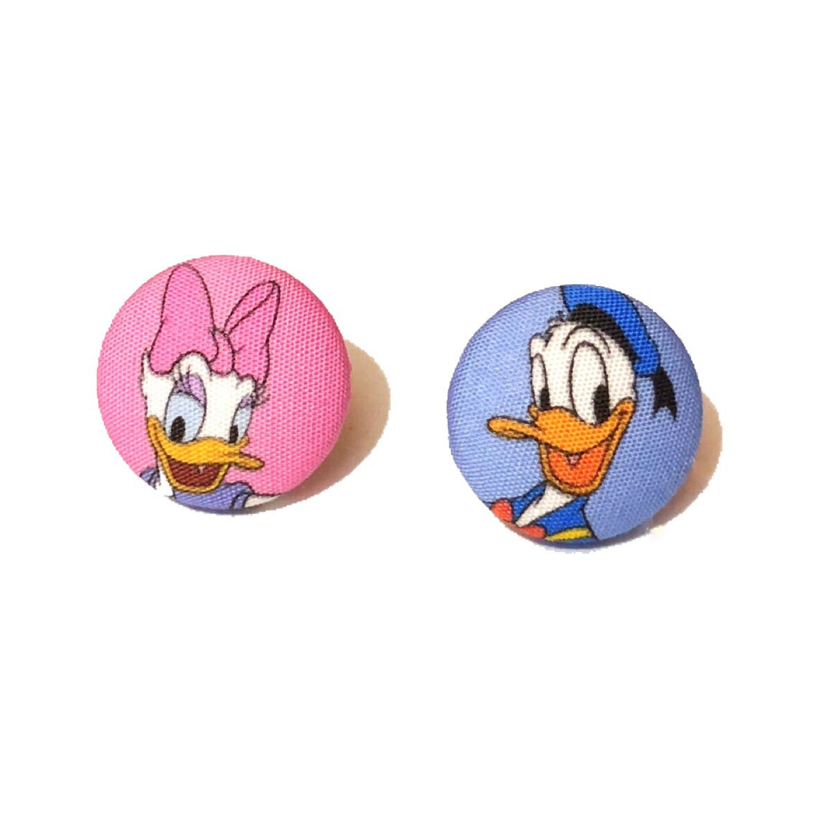Duck Couple Fabric Button Earrings