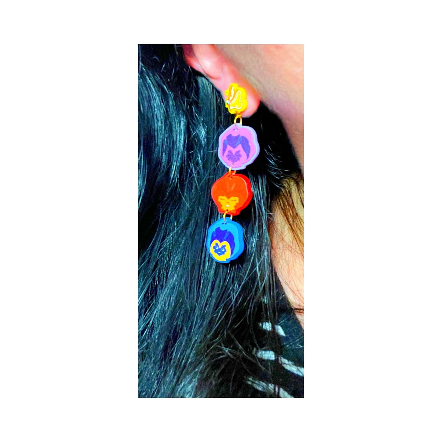 Wonderland Pansies Tiered Acrylic Drop Earrings