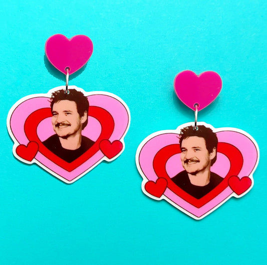 Pedro Pascal Y2K Heart Drop Earrings