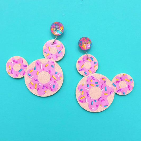 Mouse Donut Pink Frosting Drop Earrings