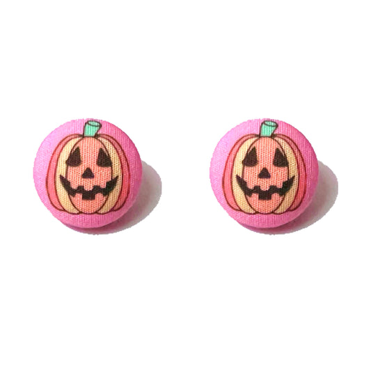 Pastel Pumpkin Jack-O-Lantern Fabric Button Earrings