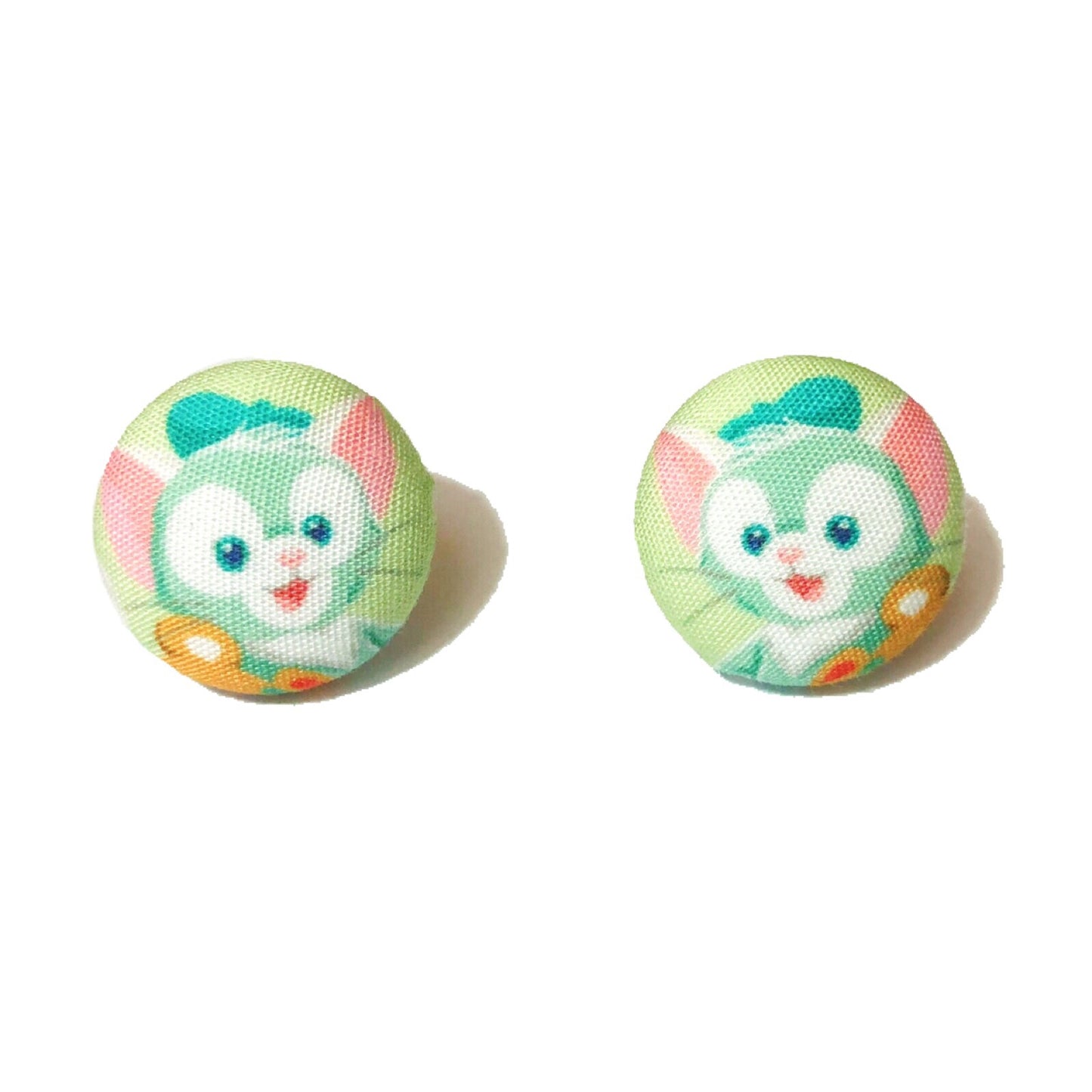 Mint Cat Fabric Button Earrings