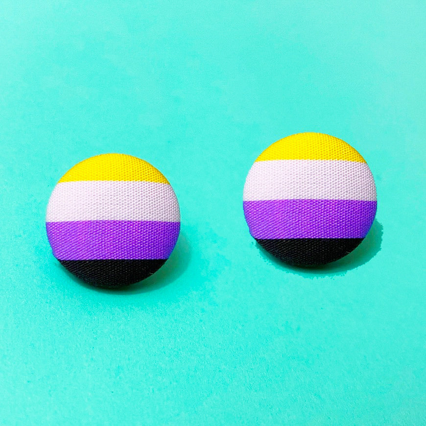 Nonbinary Flag Fabric Button Earrings