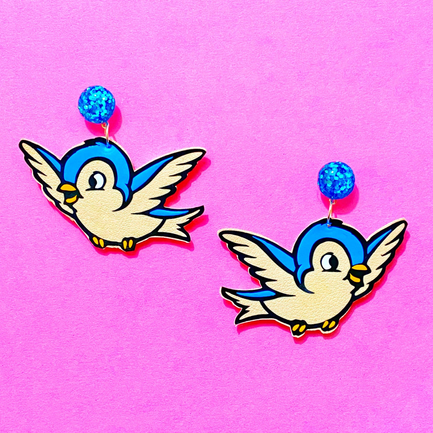 Fairy Tale Enchanted Blue Bird Drop Earrings