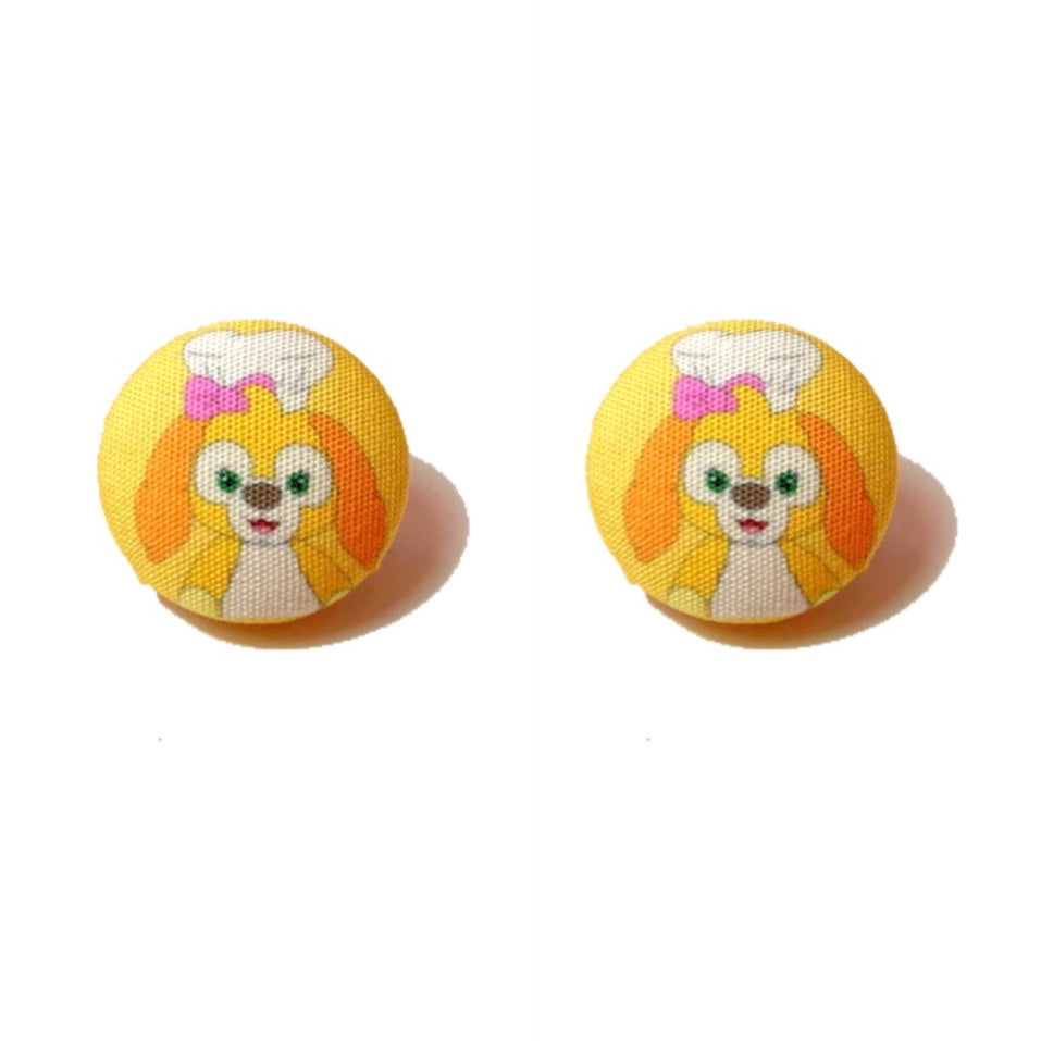 Cookie Bear Fabric Button Earrings