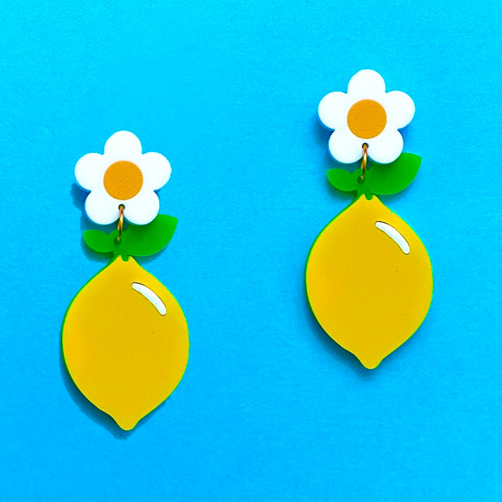 Lemon Daisy Acrylic Drop Earrings