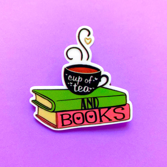 Tea & Books Acrylic Brooch Pin