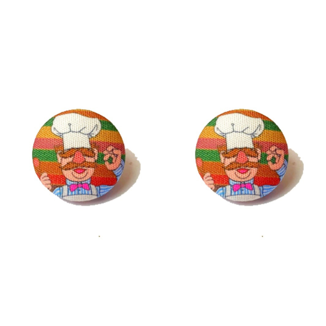 Swedish Chef Fabric Button Earrings