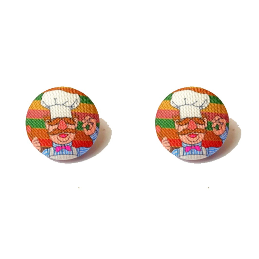 Swedish Chef Fabric Button Earrings
