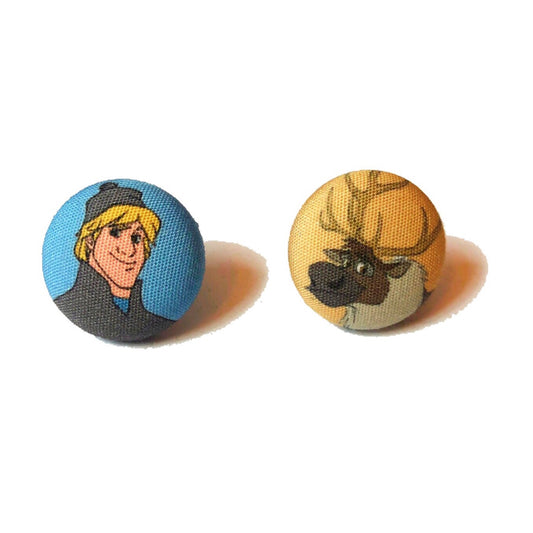 Kristoff & Sven Inspired Fabric Button Earrings