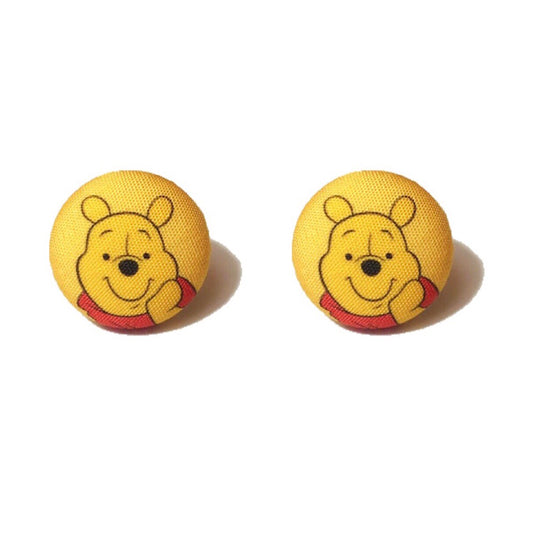 Hunny Bear Fabric Button Earrings