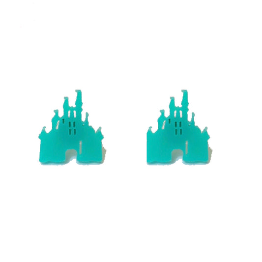 Aqua Mint Matte Castle Post Earrings