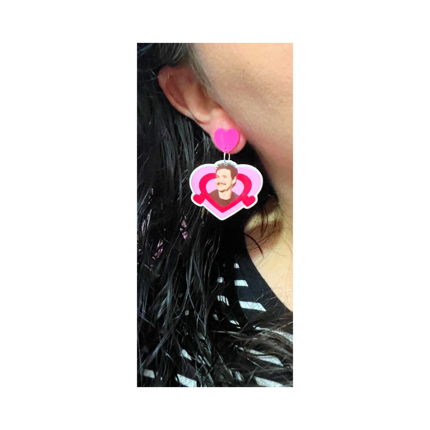 Pedro Pascal Y2K Heart Drop Earrings