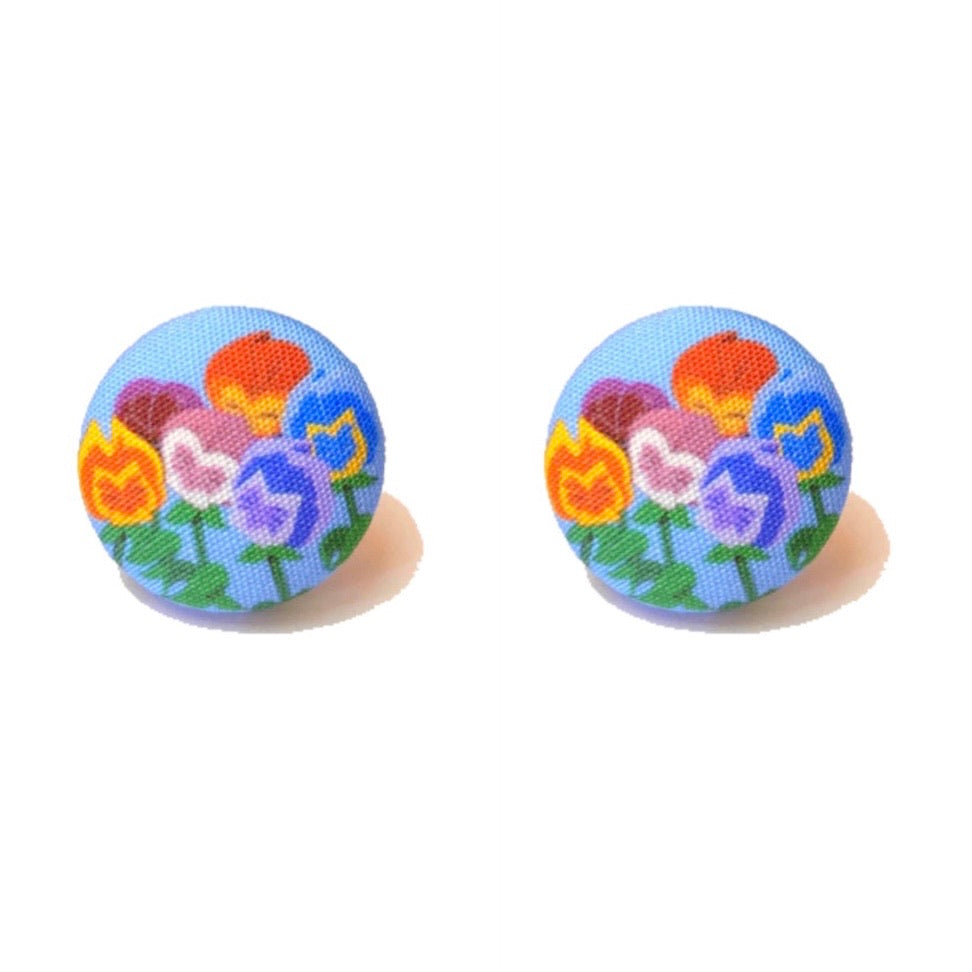 Golden Afternoon Fabric Button Earrings