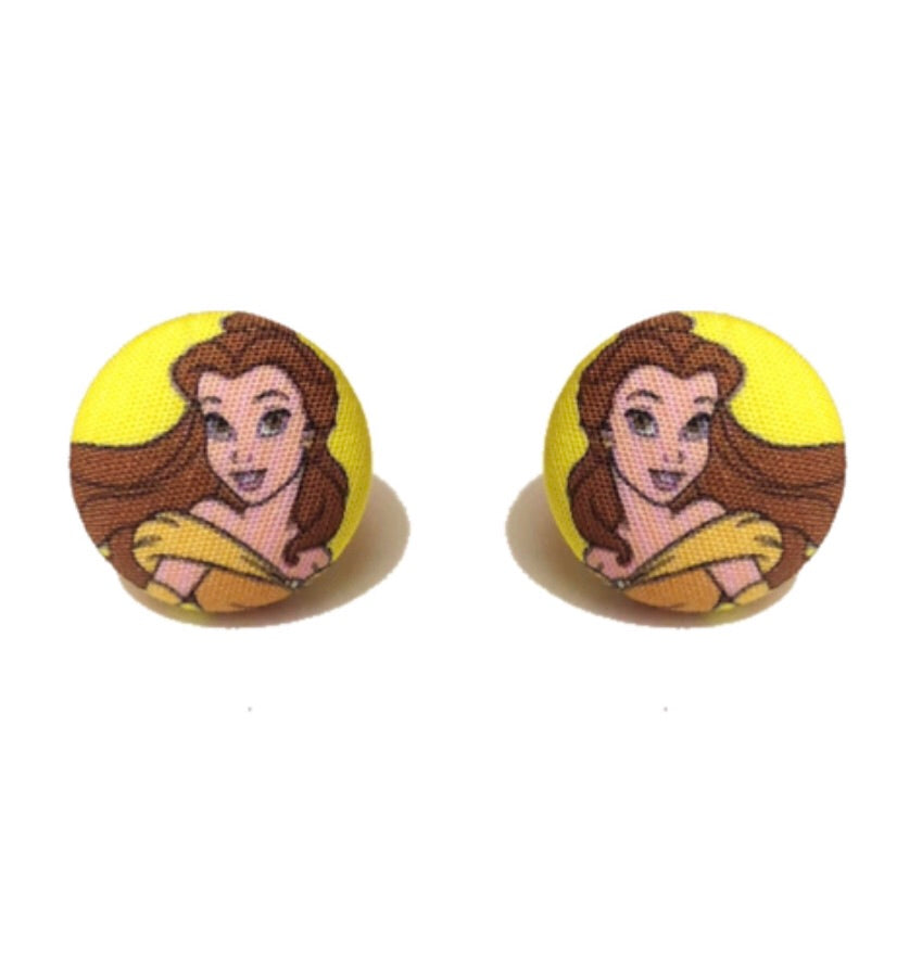 Belle Yellow Dress Fabric Button Earrings