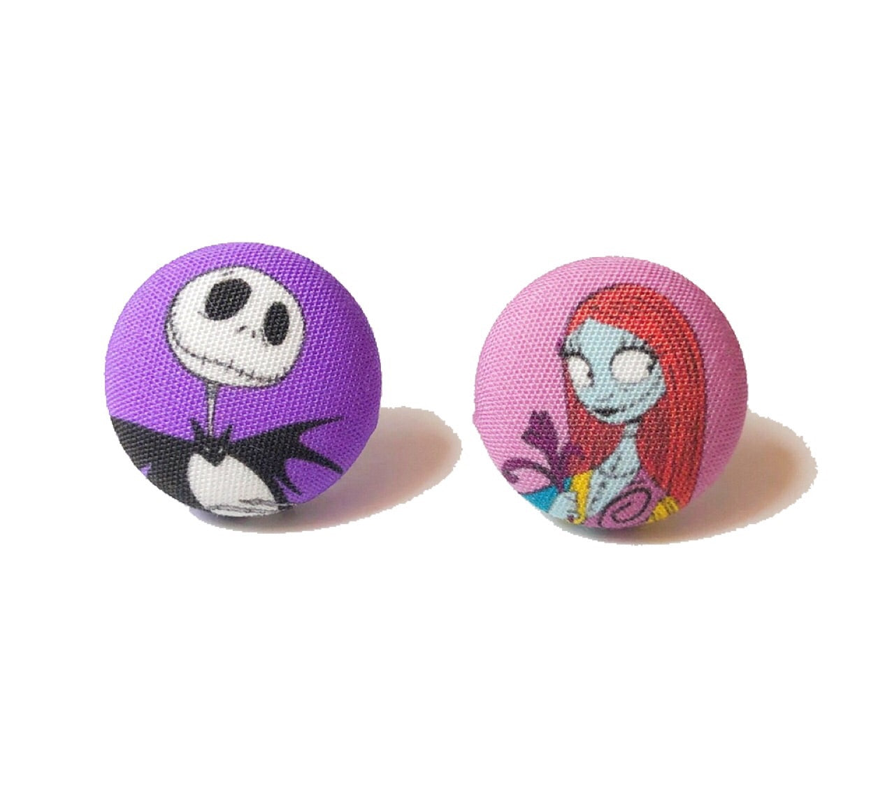 Jack & Sally Fabric Button Earrings