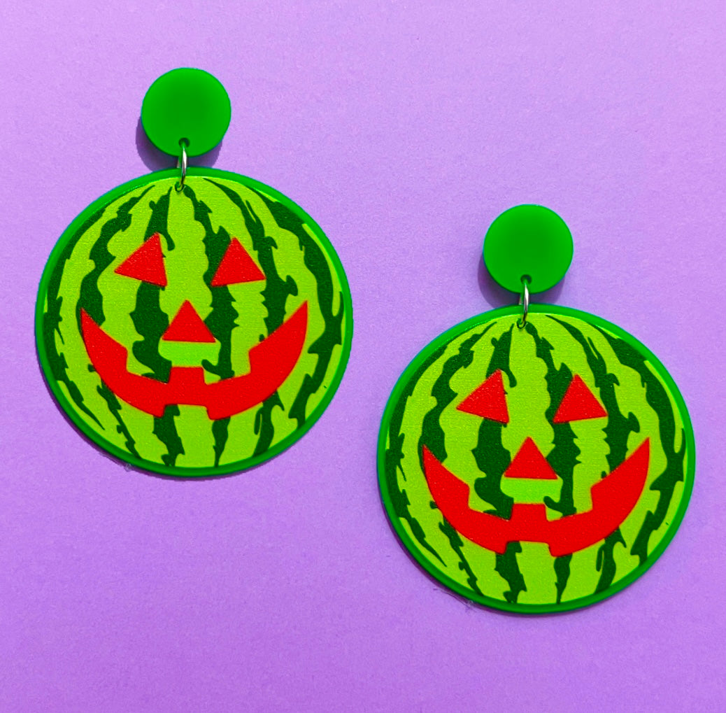 Jack-O-Melon Spooky Watermelon Acrylic Drop Earrings