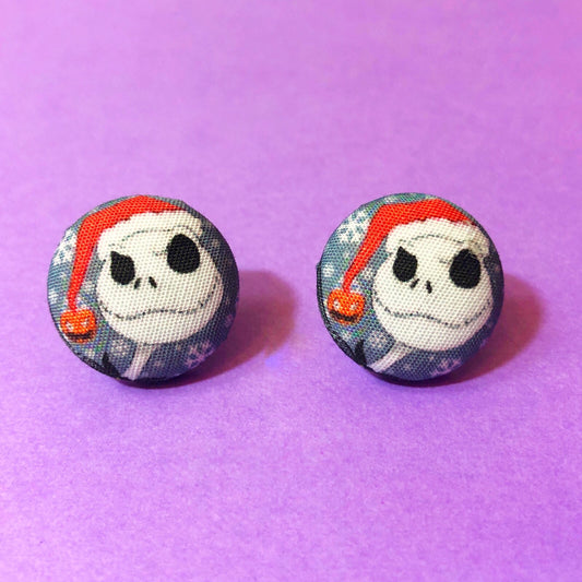 Jack Santa Hat Fabric Button Earrings