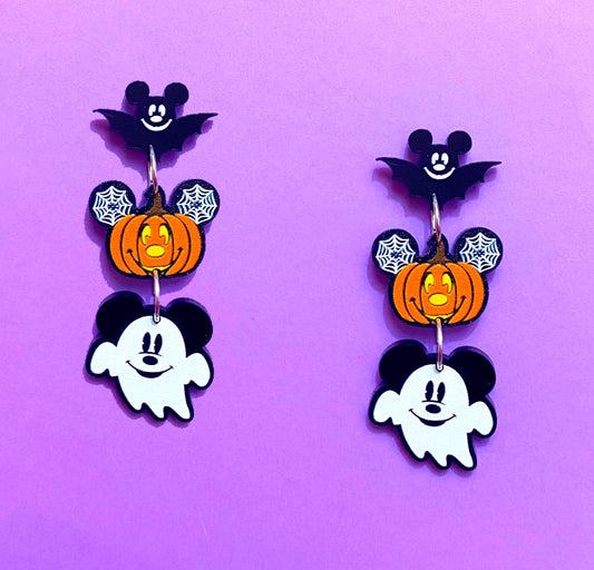 Mouse Bat Pumpkin & Ghost Tiered Drop Earrings