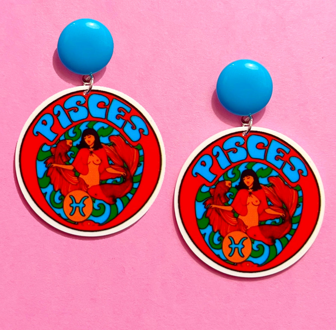 Pisces Retro Astrology Acrylic Drop Earrings