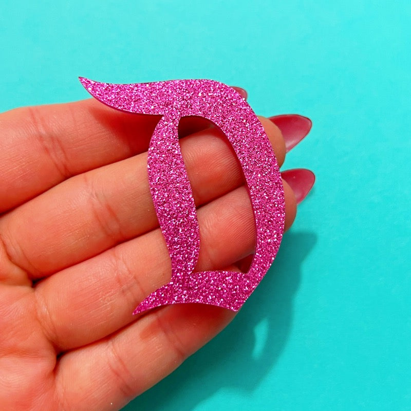Pink Sparkle “D” Inspired Acrylic Brooch Pin