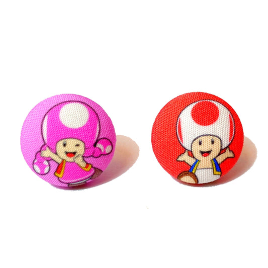 Toad Love Fabric Button Earrings