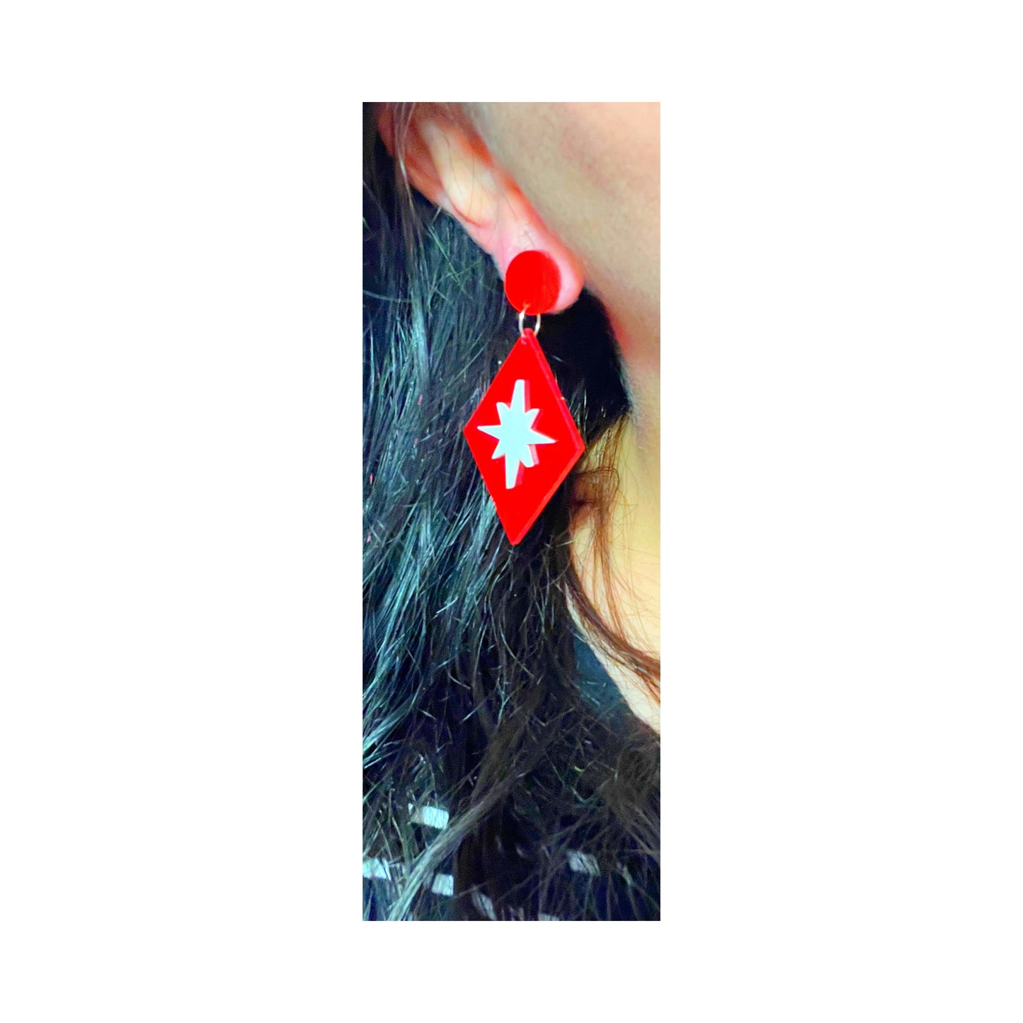 Red & White Atomic Retro Twinkle Drop Earrings